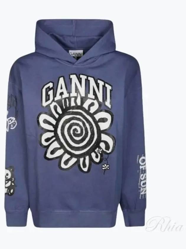 Printed Cotton Hoodie Blue - GANNI - BALAAN 2