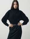 Pre order delivery September 26th ribbed mock neck crop knit black - NOIRER FOR WOMEN - BALAAN 2