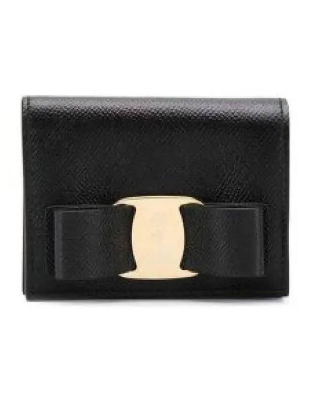 Vara Bow Gloss Flap Half Wallet Black - SALVATORE FERRAGAMO - BALAAN 2