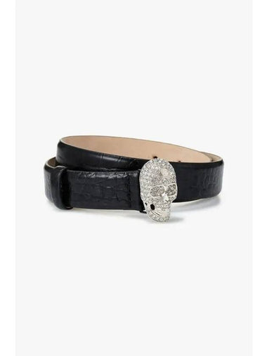 Women s Skull Buckle Crocodile Leather Belt Black - PHILIPP PLEIN - BALAAN 1