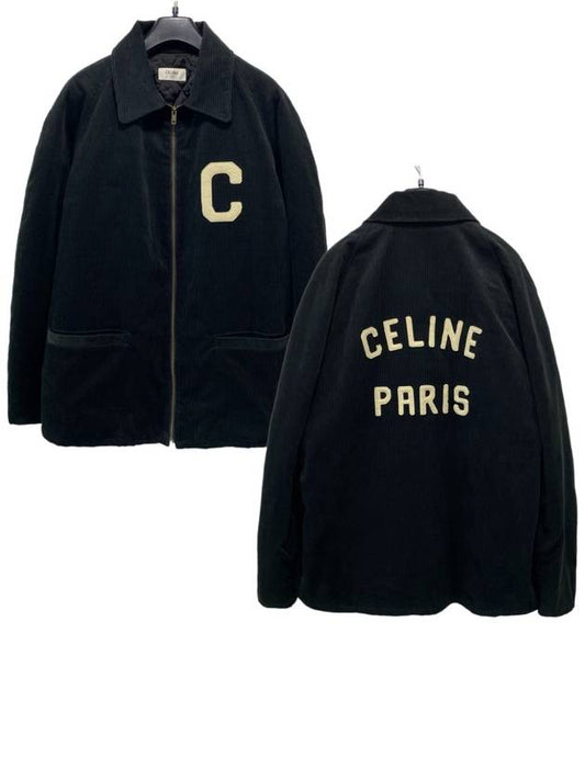 Logo Patch Corduroy Zip-Up Jacket Black - CELINE - BALAAN 2