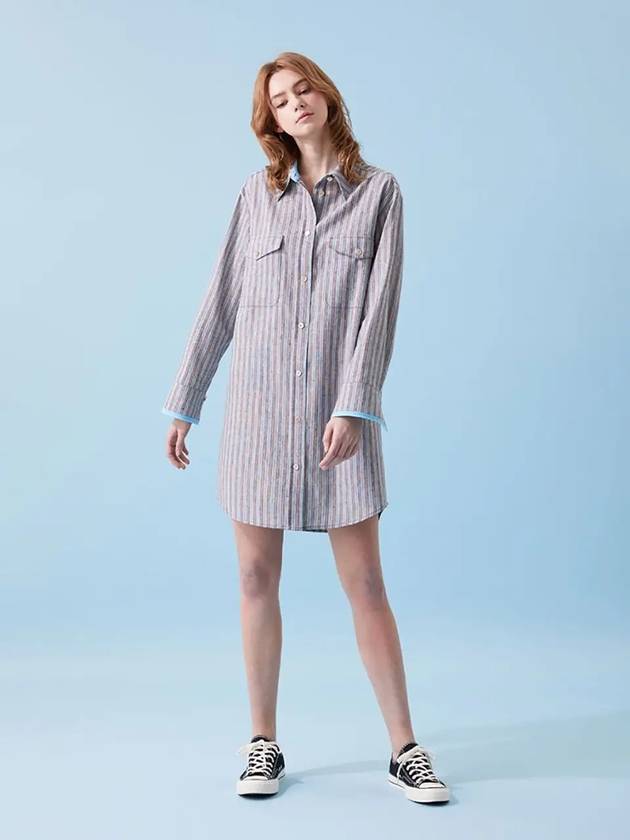 Women's Striped Mini Linen Short Dress Blue - VOYONN - BALAAN 7