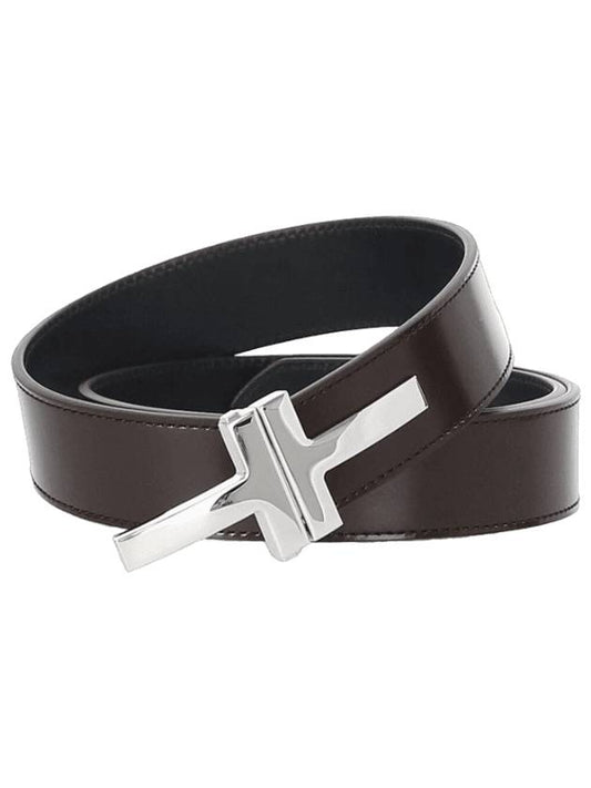 Logo Decorated Leather Belt Brown - TOM FORD - BALAAN 1