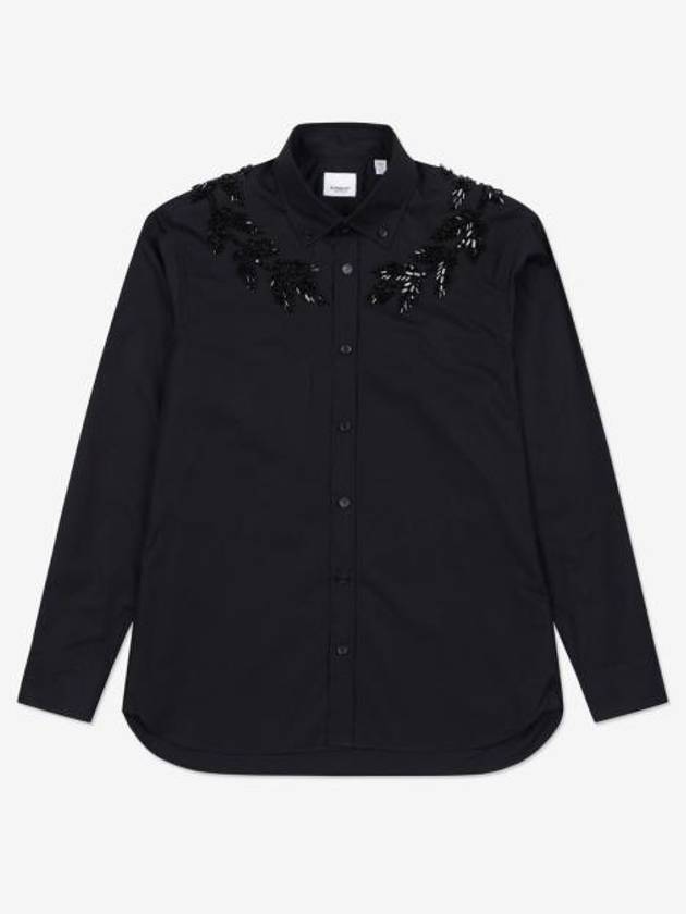 Crystal Oak Leaf Long Sleeve Shirt Black - BURBERRY - BALAAN 2