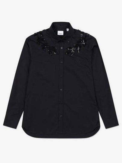 Crystal Oak Leaf Long Sleeve Shirt Black - BURBERRY - BALAAN 2