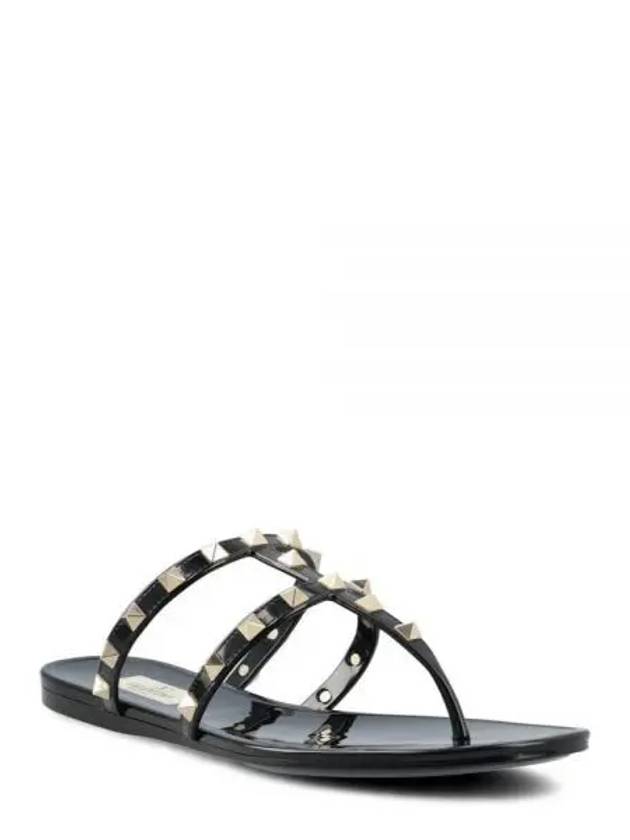 Rockstud Flat Rubber Flip Flops Black - VALENTINO - BALAAN 2