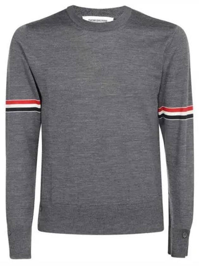 Merino Striped Crew Neck Knit Top Grey - THOM BROWNE - BALAAN 2