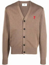 Heart A Logo V-neck Cardigan Brown - AMI - BALAAN 2