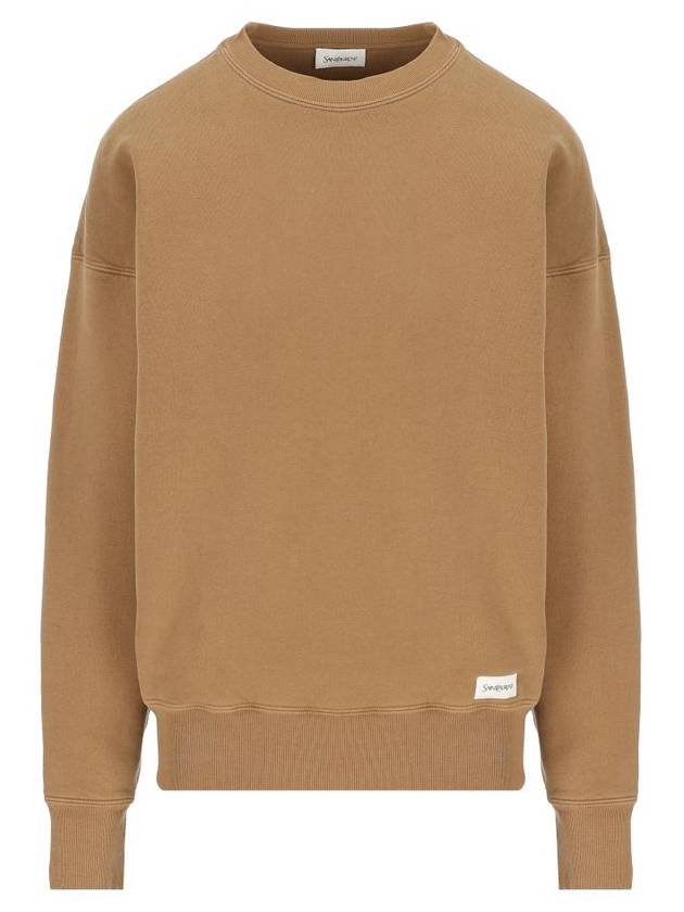 Crew Neck Sweatshirt Dark Beige - SAINT LAURENT - BALAAN 1