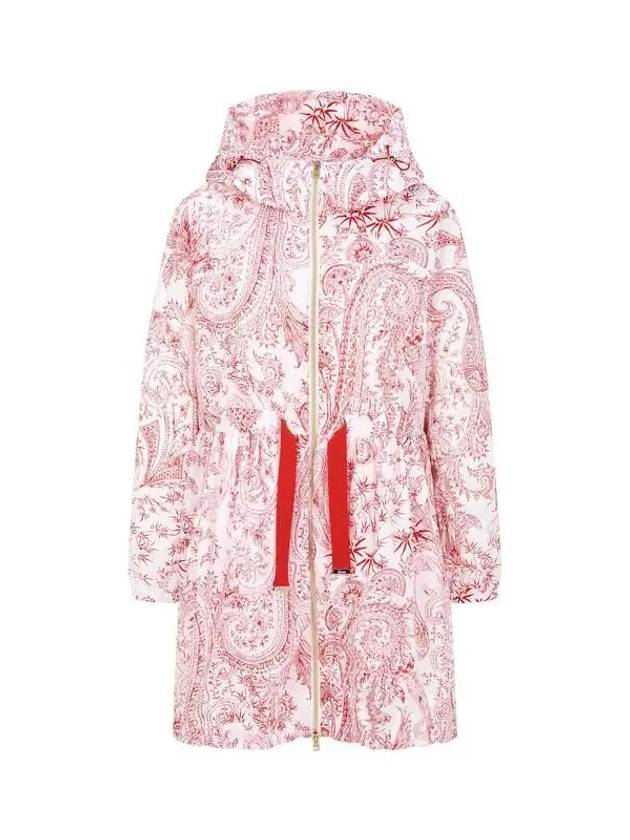 Women s Leaf Print Hooded Zip up Coat White 270594 - HERNO - BALAAN 1