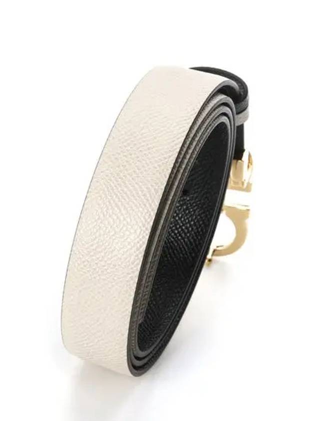 Reversible Gancini Leather Belt Black Bone - SALVATORE FERRAGAMO - BALAAN 3