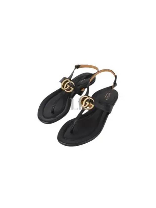 Double G Leather Flat Sandals Black - GUCCI - BALAAN 2