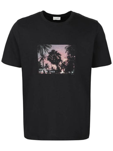 Paris Sunset Short Sleeve T-Shirt Black - SAINT LAURENT - BALAAN 1