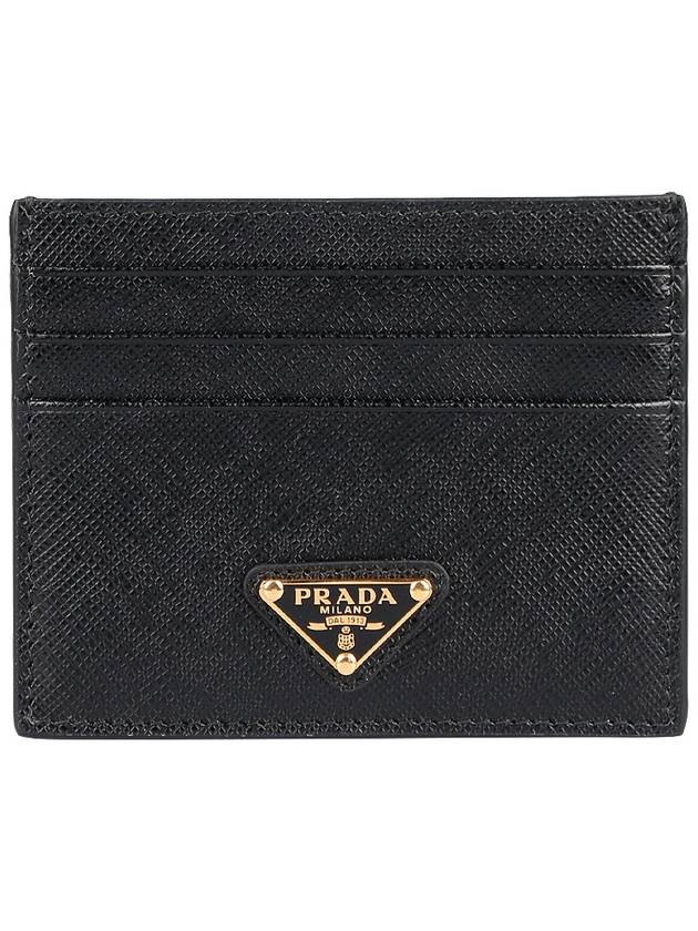 Saffiano Leather Triangle Logo Card Wallet Black Gold - PRADA - BALAAN 3