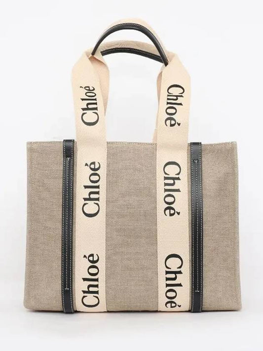 Woody Canvas Medium Tote Bag White Navy - CHLOE - BALAAN 2