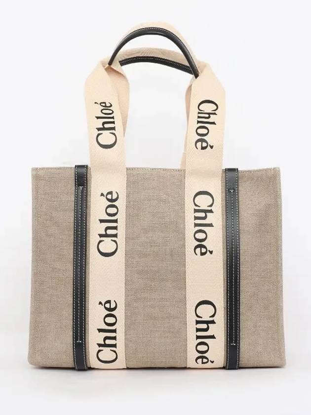 Woody Canvas Medium Tote Bag White Navy - CHLOE - BALAAN 4