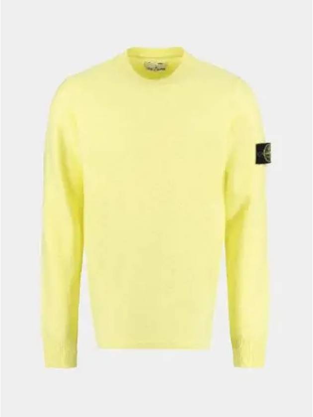 Men's Wappen Patch Crew Neck Wool Knit Top Yellow - STONE ISLAND - BALAAN 3