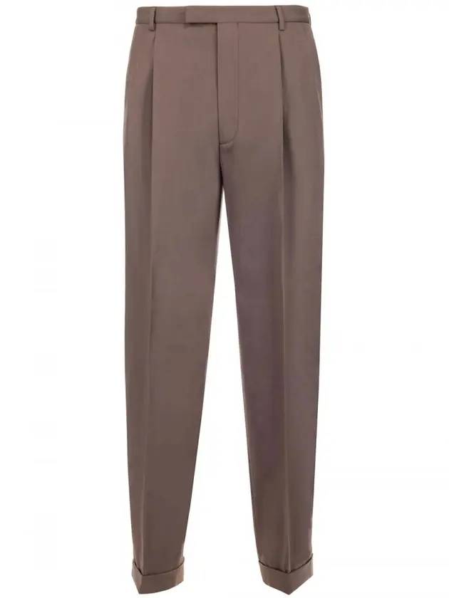 label wool straight pants brown - GUCCI - BALAAN 1