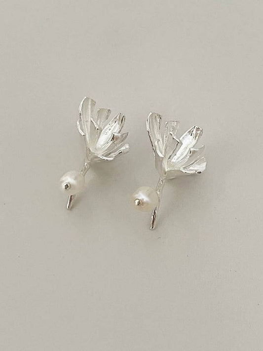 une fleur earrings silver flower pearl - ELYONA - BALAAN 1