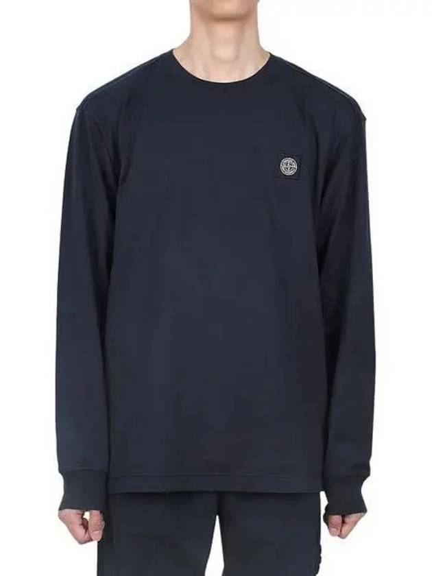 Logo Patch Cotton Jersey Long Sleeve T-Shirt Navy - STONE ISLAND - BALAAN 2