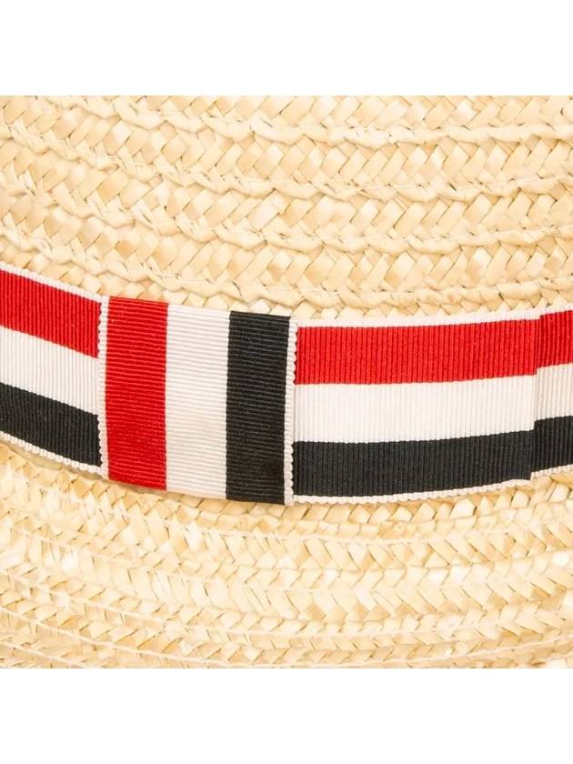 Natural Straw Wheat Braid Boater Hat Off White - THOM BROWNE - BALAAN 3