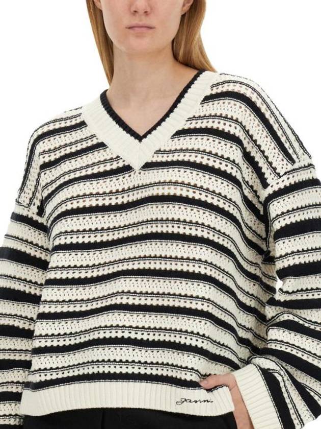 Striped open knit sweater K2239 - GANNI - BALAAN 5