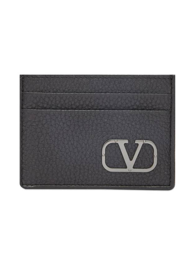 Signature V Logo Leather Card Wallet Black - VALENTINO - BALAAN 1