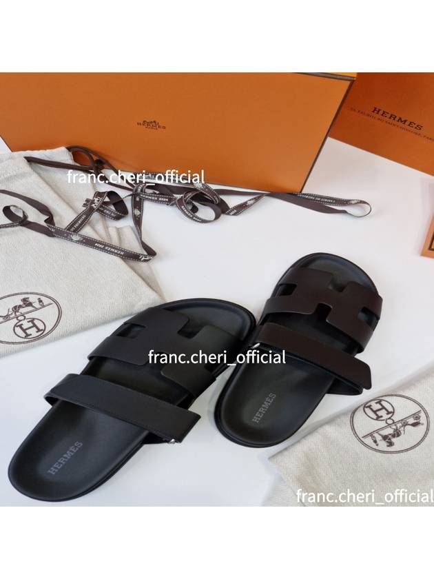 Chypre Leather Sandals Black - HERMES - BALAAN 3