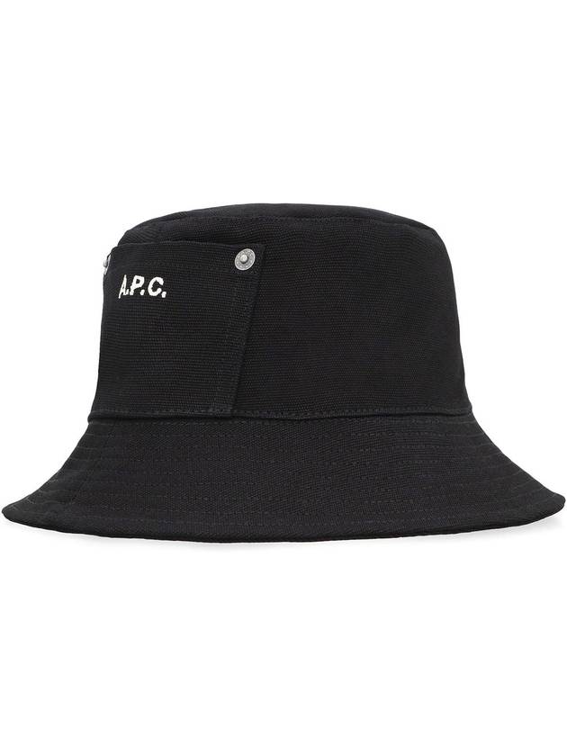 Thais Embroidered Logo Pocket Cotton Canvas Bucket Hat Black - A.P.C. - BALAAN 4