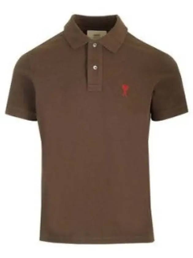 Logo Embroidered Polo Shirt Brown - AMI - BALAAN 2