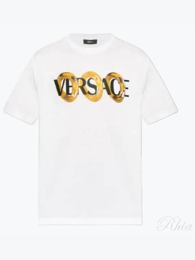 Logo Print Crew Neck Short Sleeve T-Shirt White - VERSACE - BALAAN 2