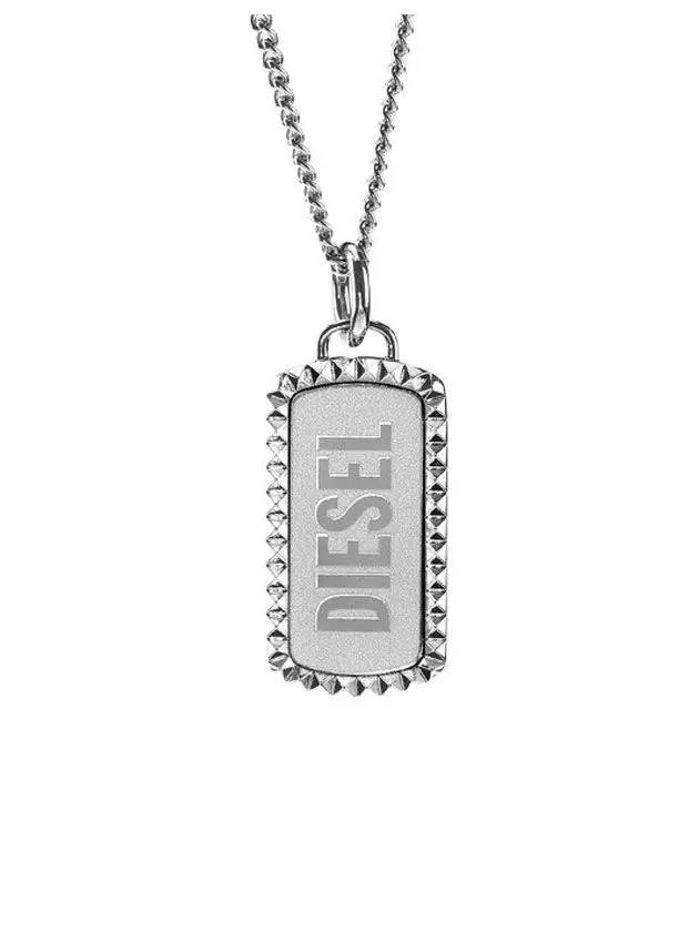 Tag Pendant Stainless Steel Necklace Silver - DIESEL - BALAAN 3