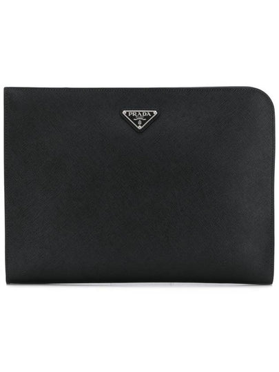 Triangle Logo Saffiano Leather Clutch Black - PRADA - BALAAN 2