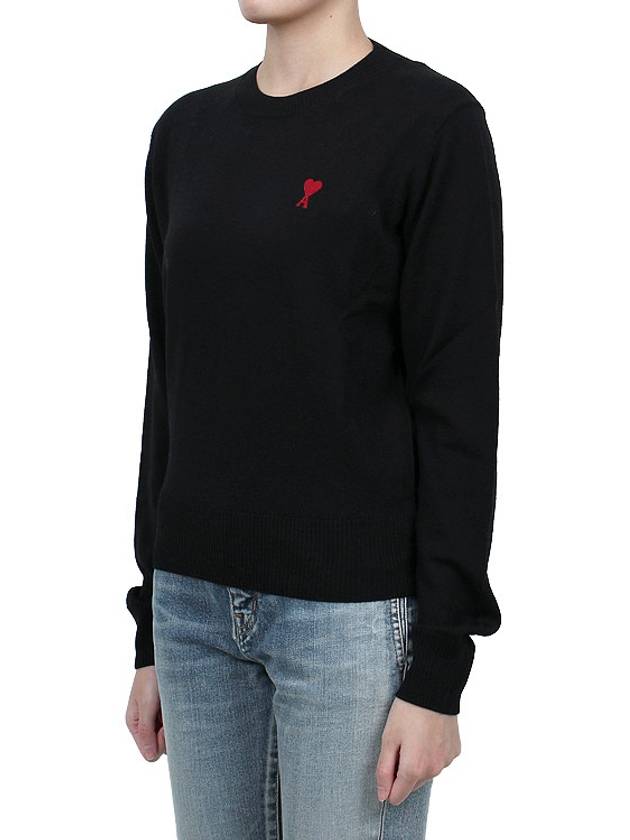 Heart Logo Crew Neck Merino Wool Knit Top Black - AMI - BALAAN 4