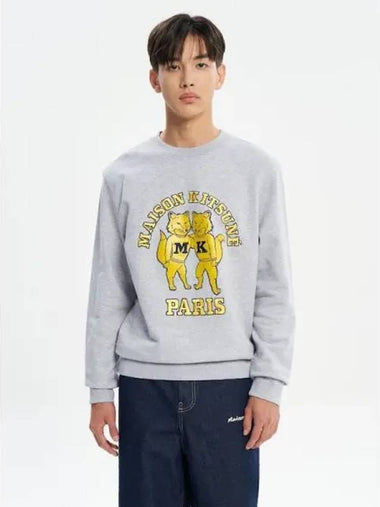 Men s Fox Friend Print Embroidered Regular Sweatshirt Light Gray Melange Domestic Product GM0023091207116 - MAISON KITSUNE - BALAAN 1