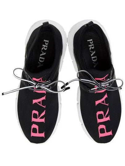 Logo Knit Low Top Sneakers Pink Black - PRADA - BALAAN 2