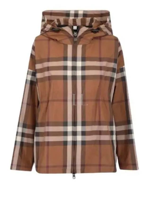 Check Hooded Jacket Dark Birch Brown - BURBERRY - BALAAN 2