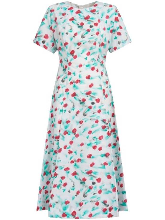 Floral Printed Cotton Midi Dress White - MARNI - BALAAN 1