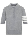 Women's Diagonal Striped Relaxed Fit Wool Polo Shirt Light Grey - THOM BROWNE - BALAAN 1