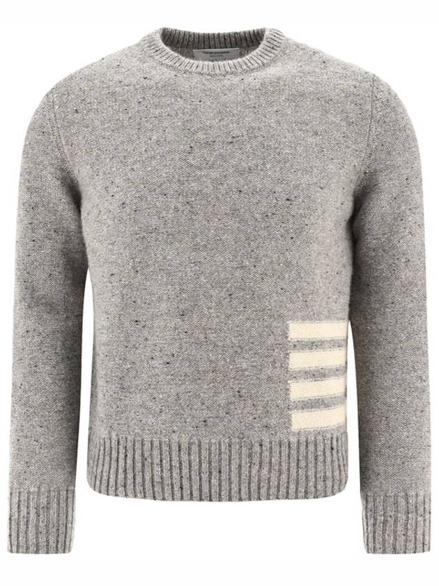 Donegal 4-Bar Striped Crew Neck Wool Knit Sweater Light Grey - THOM BROWNE - BALAAN 1