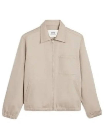 Heart Logo Zip-up Jacket Light Beige - AMI - BALAAN 2