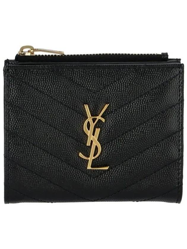 Cassandre Matelasse Grain De Poudre Embossed Leather Half Wallet Black - SAINT LAURENT - BALAAN 3