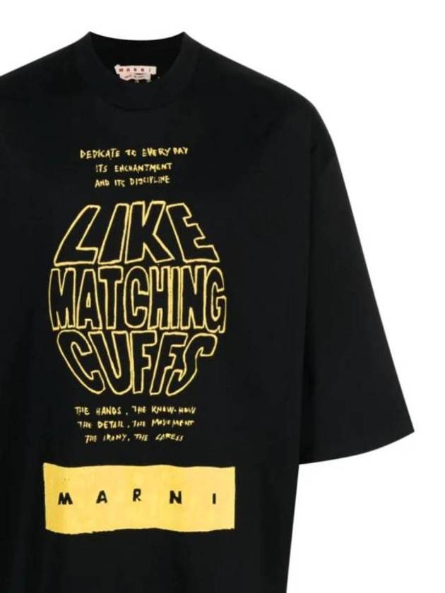 Slogan Print Short Sleeve T-Shirt Black - MARNI - BALAAN 5