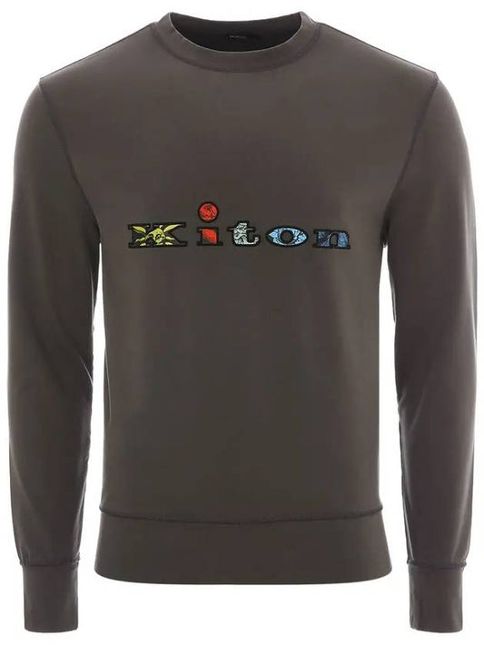 23FW UMK0300 ANTHRACITE Multicolor logo embroidered charcoal sweatshirt - KITON - BALAAN 2