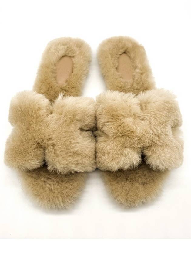 Oran Shearling Sandals Beige Camel - HERMES - BALAAN 2