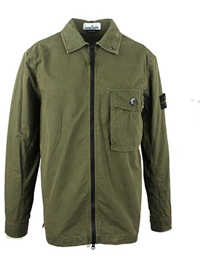 Men's Wappen Patch Chest Pocket Shirt Collar Zip-up Jacket Khaki - STONE ISLAND - BALAAN 2