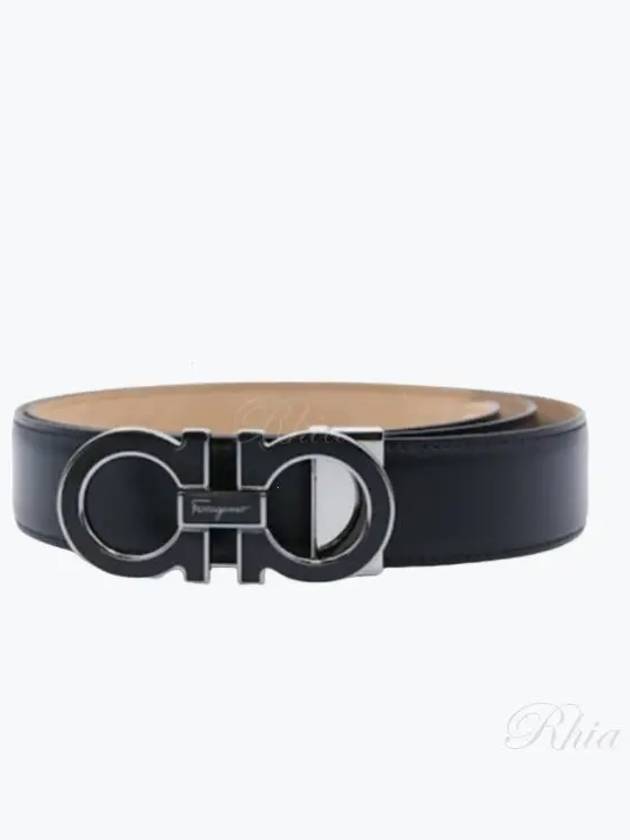 Adjustable Gancini Gunmetal Logo Leather Belt Black - SALVATORE FERRAGAMO - BALAAN 2