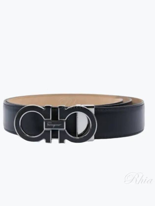 Gancini Metal Logo Leather Belt Black - SALVATORE FERRAGAMO - BALAAN 2