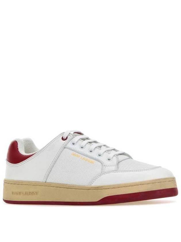 Crack Lace Up Calf Leather Low Top Sneakers White Red - SAINT LAURENT - BALAAN 3