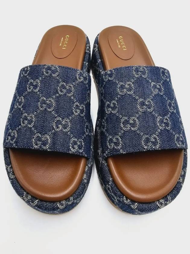 GG Logo Platform Denim Slippers Dark Blue - GUCCI - BALAAN 7